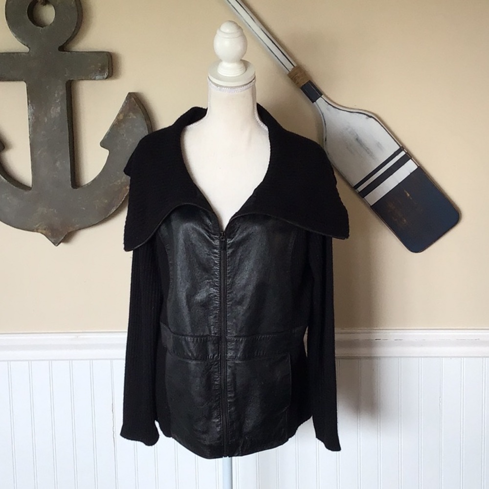 Faux leather zip up sweater